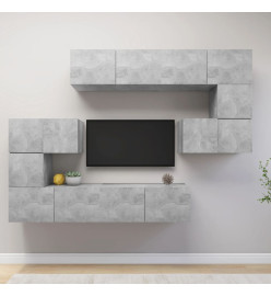 Ensemble de meuble TV 8 pcs Gris béton Aggloméré