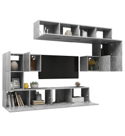 Ensemble de meuble TV 8 pcs Gris béton Aggloméré