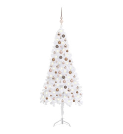 Arbre de Noël artificiel d'angle LED et boules Blanc 180 cm PVC