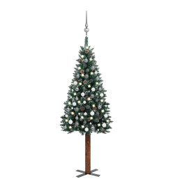 Sapin de Noël mince et LED et boules Vert 180 cm