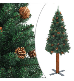 Sapin de Noël mince et LED et boules Vert 210 cm