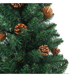 Sapin de Noël mince et LED et boules Vert 210 cm