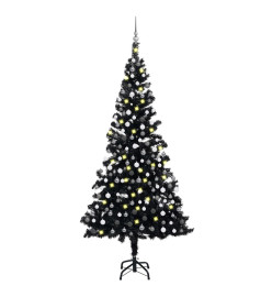 Arbre de Noël artificiel avec LED et boules Noir 210 cm PVC