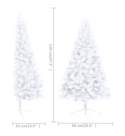 Demi-arbre de Noël artificiel avec LED et boules Blanc 120 cm