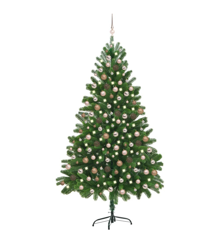 Arbre de Noël artificiel avec LED et boules 210 cm Vert