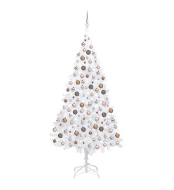 Arbre de Noël artificiel avec LED et boules Blanc 210 cm PVC