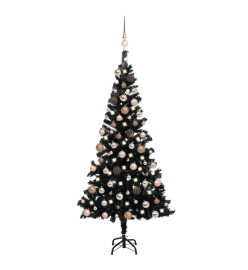 Arbre de Noël artificiel avec LED et boules Noir 180 cm PVC