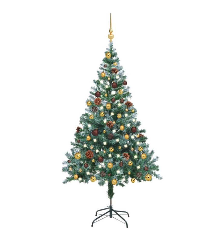 Arbre de Noël artificiel givré LED boules pommes de pin 150 cm