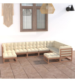 Salon de jardin 9 pcs avec coussins Marron miel Bois de pin