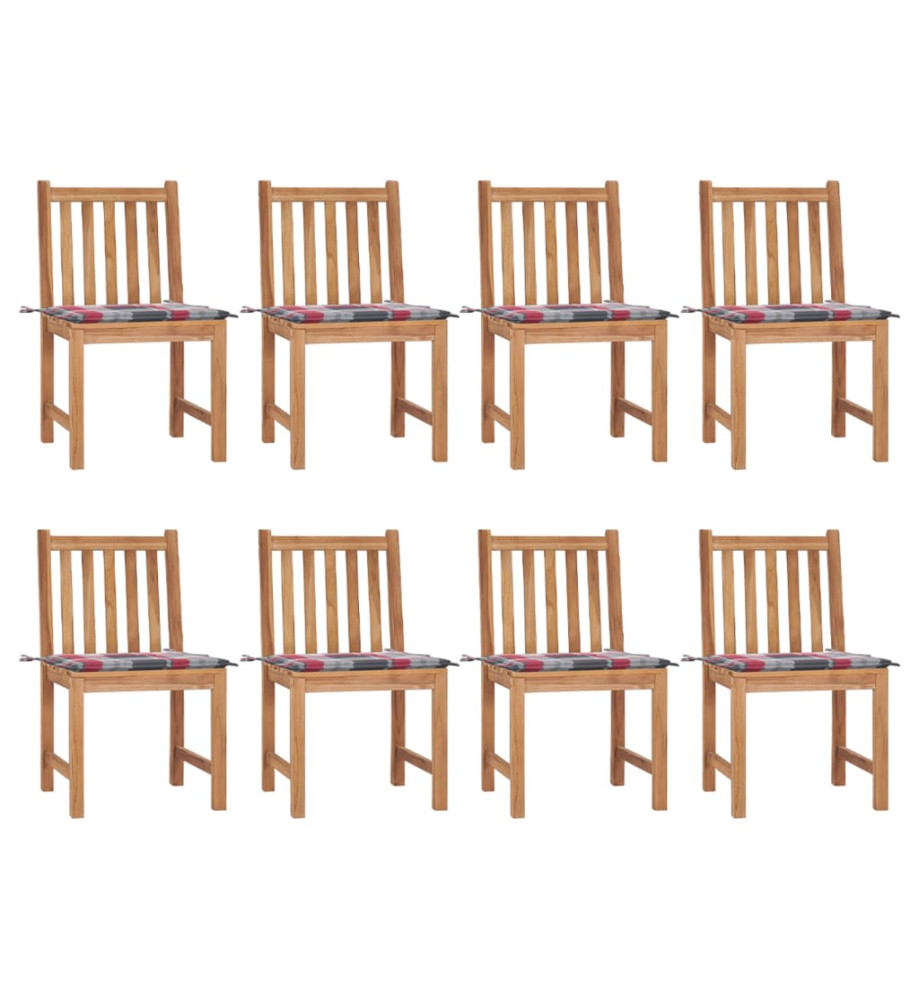 Chaises de jardin 8 pcs avec coussins Bois de teck massif