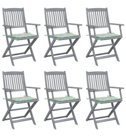 Chaises pliables d'extérieur 6 pcs avec coussins Bois d'acacia