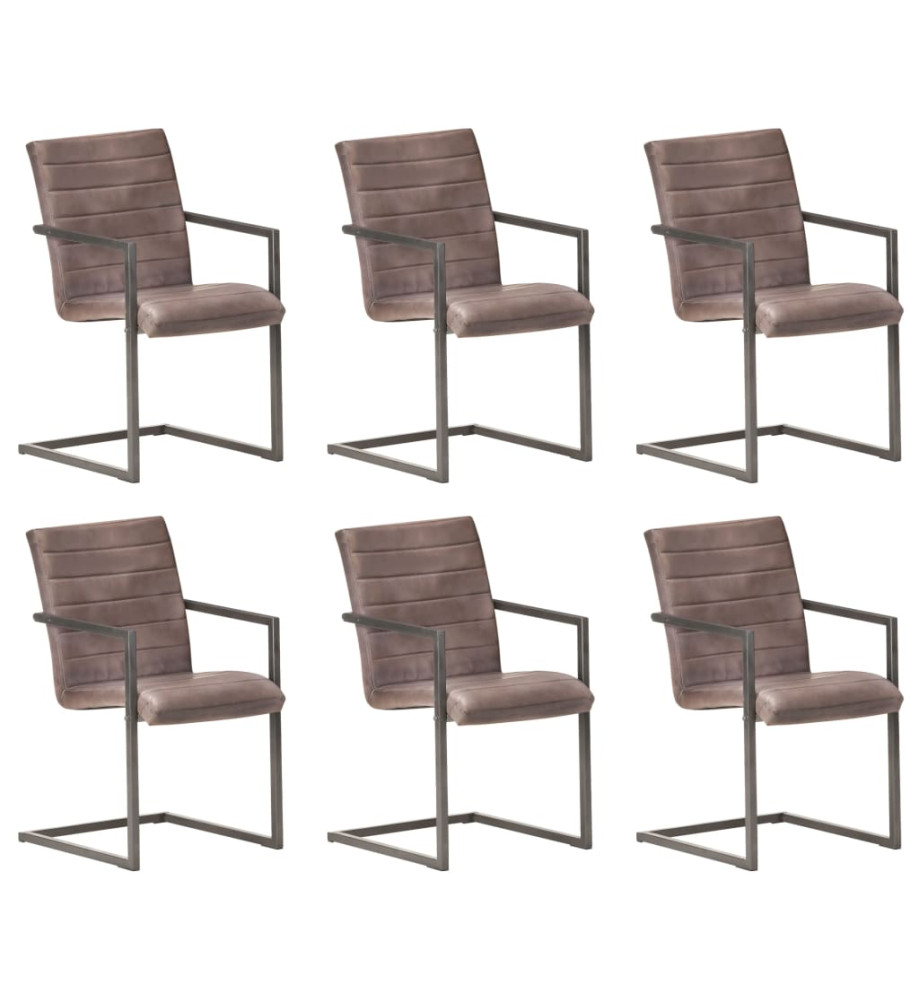 Chaises à manger cantilever lot de 6 marron cuir véritable