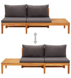 Banc de jardin avec table avec coussins gris foncé Teck solide