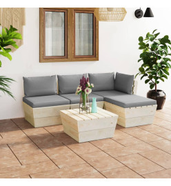 Salon de jardin palette 5 pcs avec coussins Épicéa imprégné