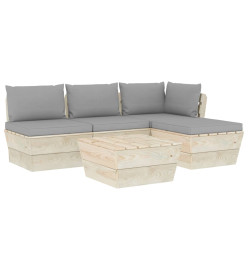 Salon de jardin palette 5 pcs avec coussins Épicéa imprégné