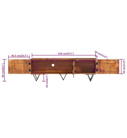 Meuble TV 140x30x46 cm Bois massif de manguier