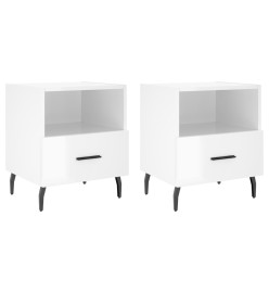 Tables de chevet 2 pcs blanc brillant 40x35x47,5 cm