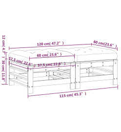 Repose-pieds de jardin coussins 2 pcs blanc bois de pin massif