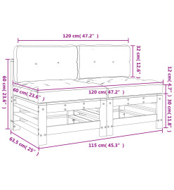 Canapés centraux avec coussins 2 pcs blanc bois de pin massif