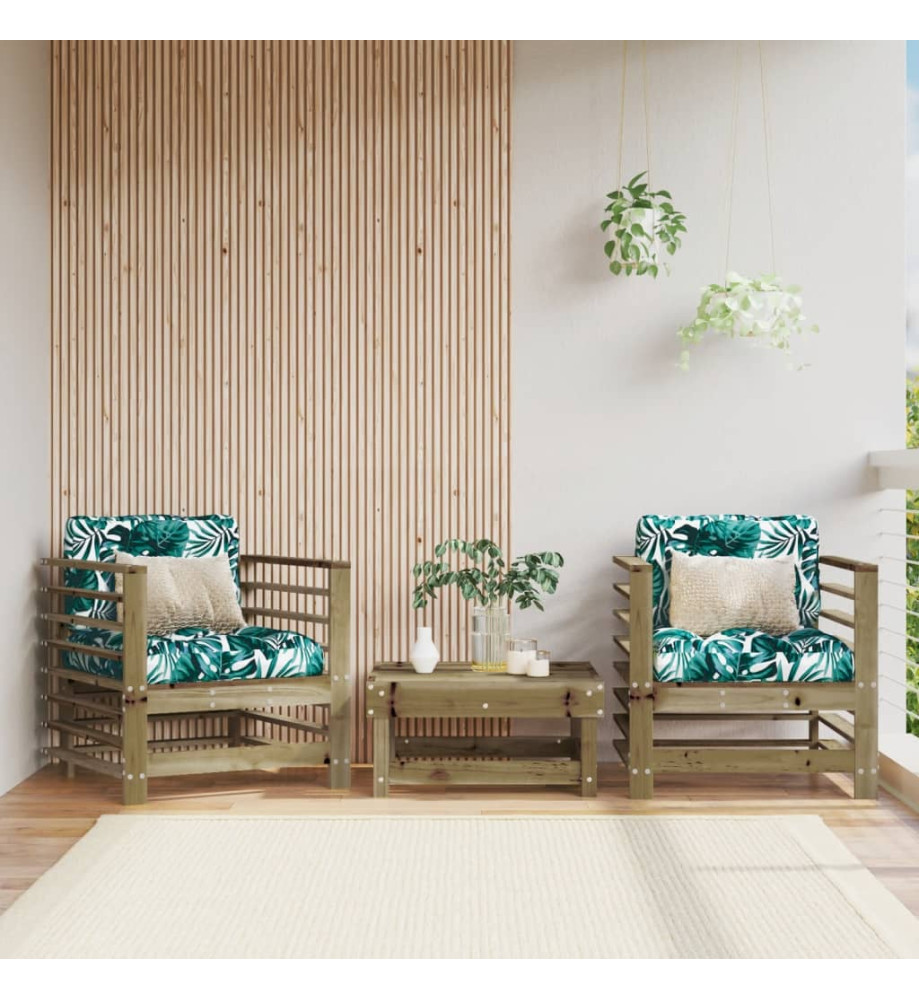 Chaises de jardin avec coussins lot de 2 bois de pin imprégné