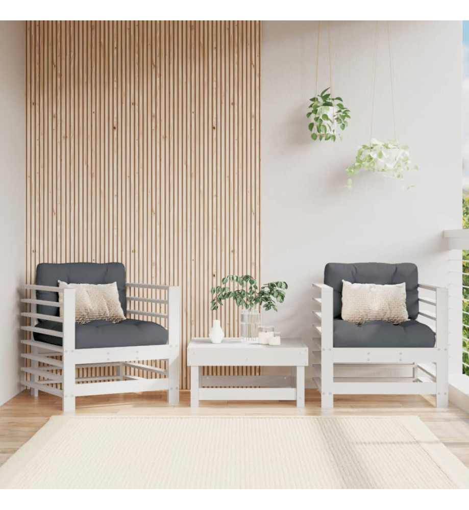 Chaises de jardin et coussins lot de 2 blanc bois de pin massif