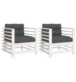 Chaises de jardin et coussins lot de 2 blanc bois de pin massif