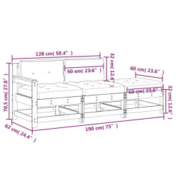 Salon de jardin 3 pcs avec coussins bois massif douglas