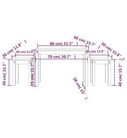 Tables gigognes 3 pcs Noir Bois de pin massif