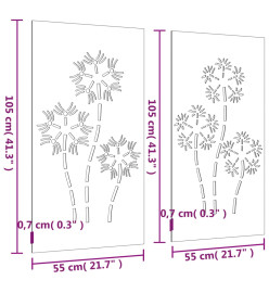 Décorations murales de jardin 2pcs 105x55 cm design de fleur