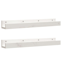 Étagères murales 2 pcs Blanc 80x12x9 cm Bois de pin massif