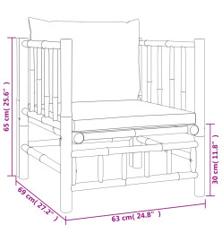 Salon de jardin 7 pcs avec coussins blanc crème bambou