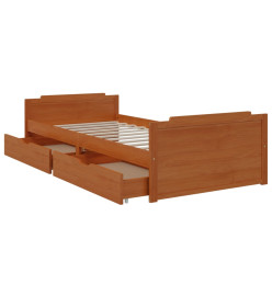 Cadre de lit avec tiroirs Marron miel Pin massif 90x200 cm