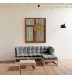 Salon de jardin 5 pcs avec coussins Bois de pin massif