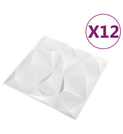 Panneaux muraux 3D 12 pcs 50x50 cm Blanc diamant 3 m²