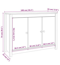 Buffet Gris 100x35x74 cm Bois massif de pin