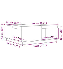 Table basse Noir 100x101x40,5 cm Bois massif de pin