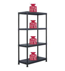 Étagère de rangement Noir 100 kg 60x30x138 cm Plastique