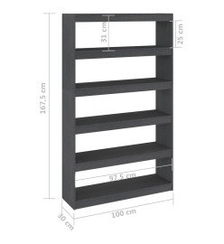 Bibliothèque/Séparateur de pièce Gris 100x30x167,5cm Pin massif