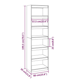 Bibliothèque/Séparateur de pièce Gris 60x30x199,5 cm Pin solide