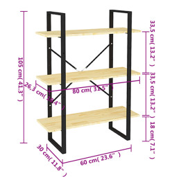 Bibliothèque à 3 niveaux 80x30x105 cm Bois de pin massif
