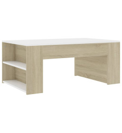 Table basse Blanc et chêne sonoma 100x60x42 cm Aggloméré