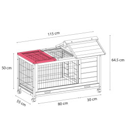 FLAMINGO Clapier Honey Rustic 115x55x64,5 cm Gris