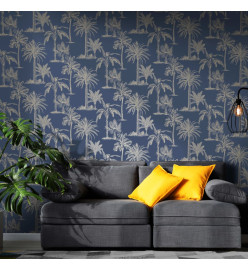 DUTCH WALLCOVERINGS Papier peint Arbres tropicaux Bleu et argenté