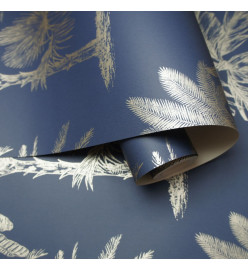 DUTCH WALLCOVERINGS Papier peint Arbres tropicaux Bleu et argenté