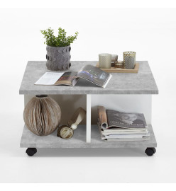 FMD Table basse mobile 70x70x35,5 cm Béton et blanc brillant