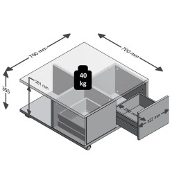 FMD Table basse mobile 70x70x35,5 cm Béton et blanc brillant