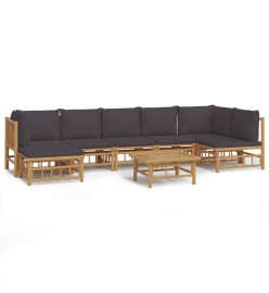 Salon de jardin 8 pcs avec coussins gris foncé bambou