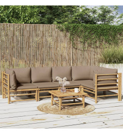 Salon de jardin 6 pcs avec coussins taupe bambou