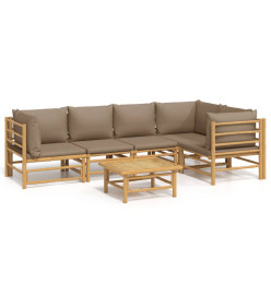 Salon de jardin 6 pcs avec coussins taupe bambou
