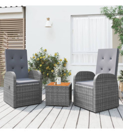 Ensemble de salon de jardin 3 pcs gris poly rotin et acacia